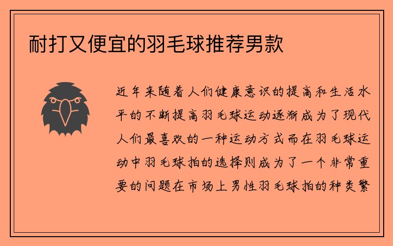 耐打又便宜的羽毛球推荐男款